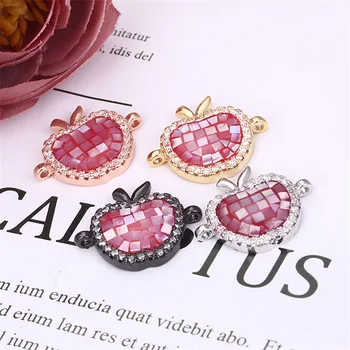 

16mm*14mm Micro Pave CZ Luxury Natural Abalone Shell Craft Jewelry Apple Charm bracelet connector for DIY Jewelry Accessories
