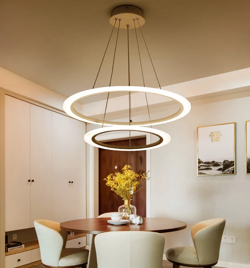 

Modern Led lustre chandelier Acrylic Rings For Living Room Stainless Steel White Hanging Fixtures Adjustable Chandelier 85V-265V
