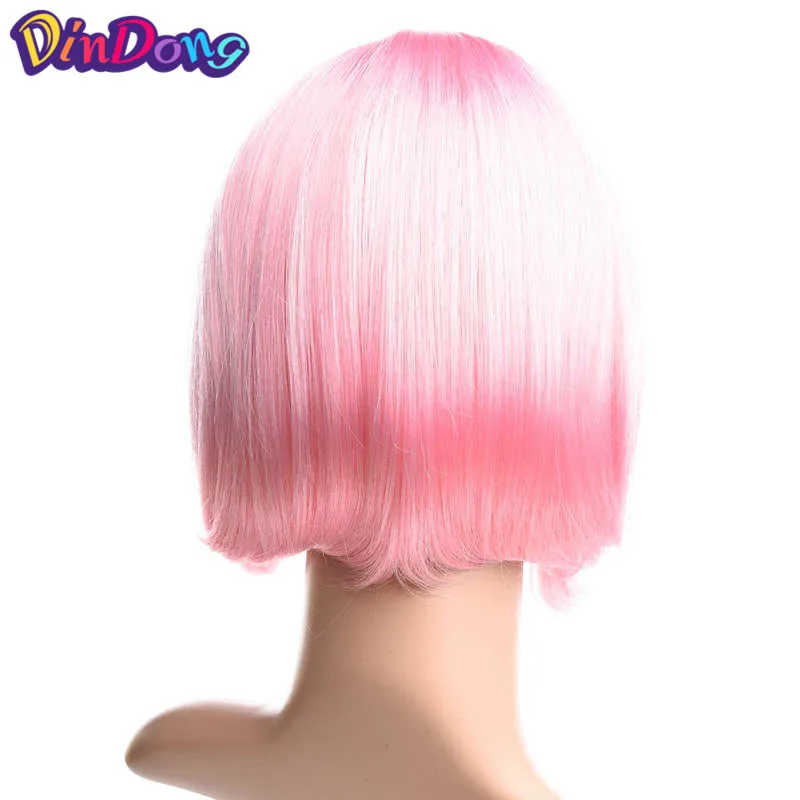 Dindong синтетический короткий прямой синий розовый боб парики плоская челка Термостойкое волокно Косплей вечерние парики Хэллоуин волосы