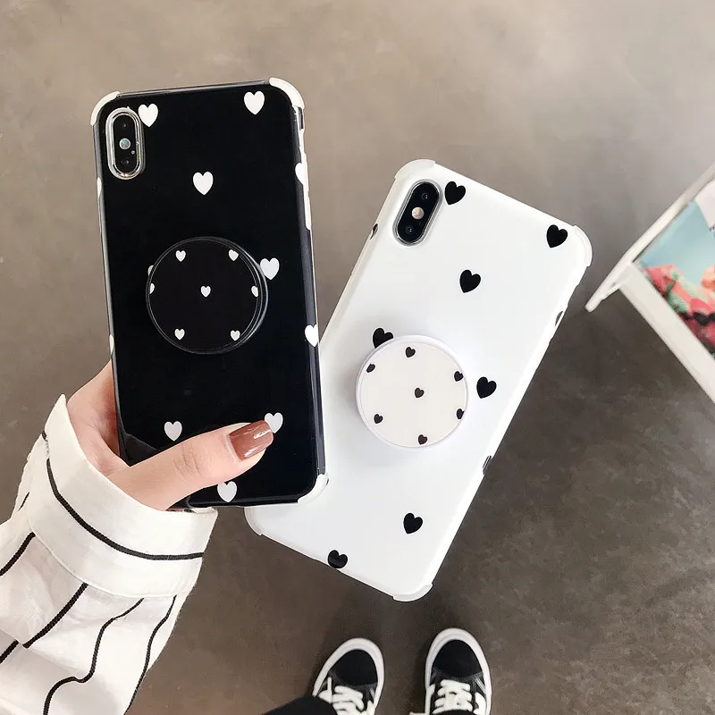 

For iPhone 7 8 X Case Love Four corners to prevent falling Case For iPhone X XS Max 6S 8 Plus Kickstand Holder Soft Back Cover