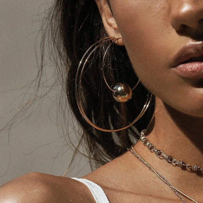 

New Explosion Earrings Fashion Pop Beads Circle Earrings Combination Set Ear Ring Nightclub Foreign Trade Earrings Wholesale