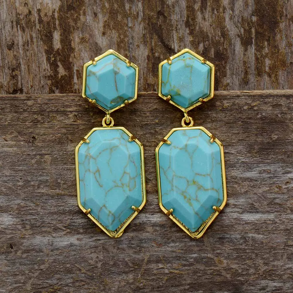 Turquoise Серьги из природного камня модные геометрические дизайнер для женщин серьги гвоздики подарки изысканный леди элегантные ювелирные изделия - Окраска металла: Turquoise