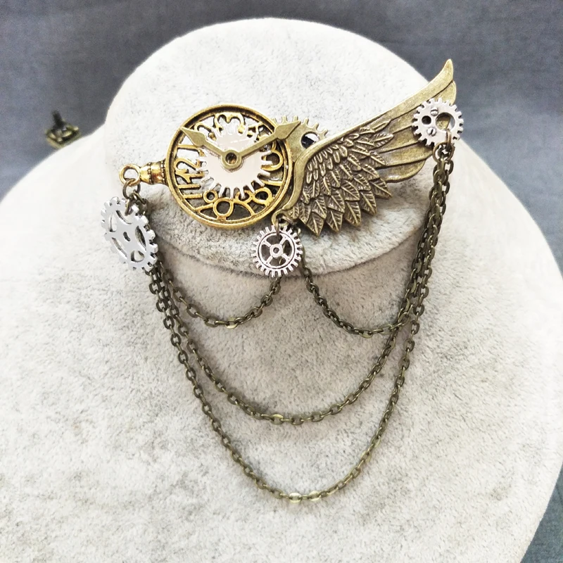 

Steampunk Wings Watch Parts Gears Chains Brooch Gothic Christmas Party Badge Pin Accessories