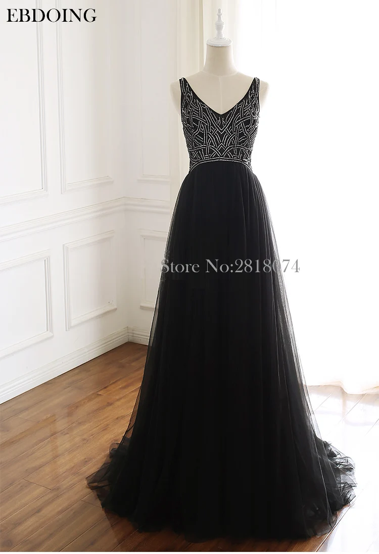 

Robe de soiree Sexy A-line Evening Dress V-neck Neckline Vestidos de festa Sleeveless Zipper Backless Plus Size Custom Made