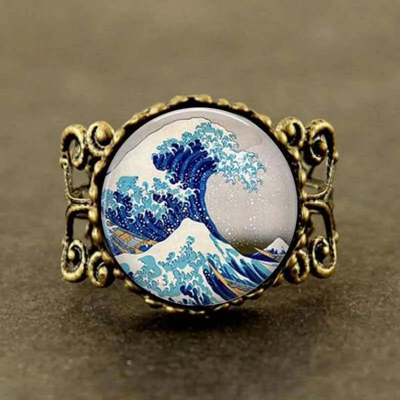 Great Wave Off Kanagawa - Handcrafted Keepsake Ring - Tidal Wave - Japanese Wood Block