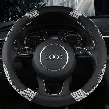 

KKYSYELVA Car Interior Accessories Black Auto Sports Steering Wheel Cover Leather 38cm Vehicle Truch Steering Covers