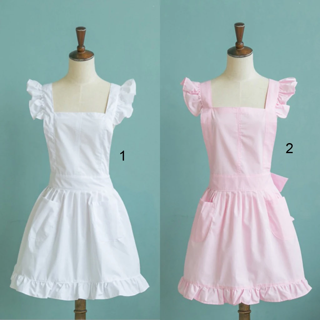 MagiDeal Victorian Style Japanese Style Elegant Victorian Pinafore Apron Maid Lace Smock Costume Ruffle Cute Pockets White