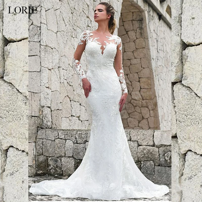 

LORIE Mermaid Wedding Dresses Turkey 2019 New Appliques Lace Bridal Dress Wedding Gown White Ivory vestidos de noiva Custom Made