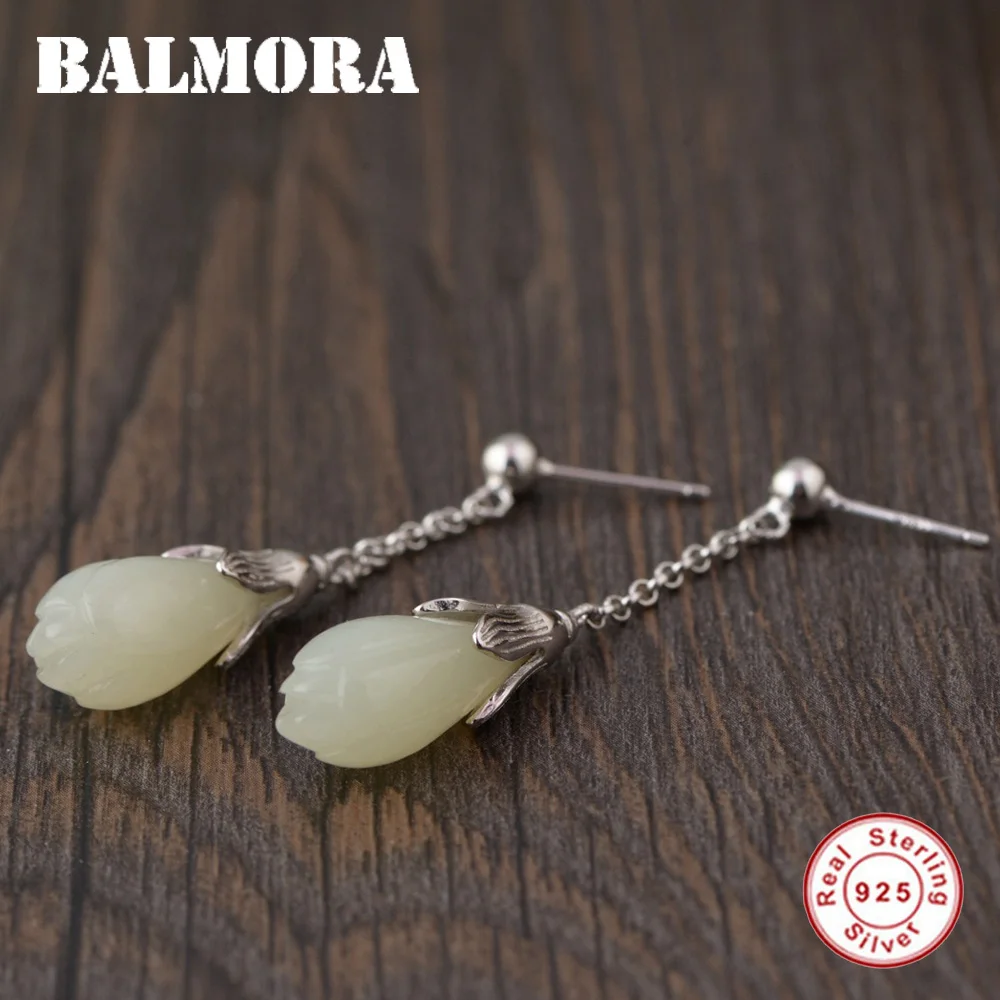 

BALMORA 100% Real 925 Sterling Silver Flower Earrings for Women Mother Gift Chalcedony Earrings Fashion Jewelry Brincos TRS30811