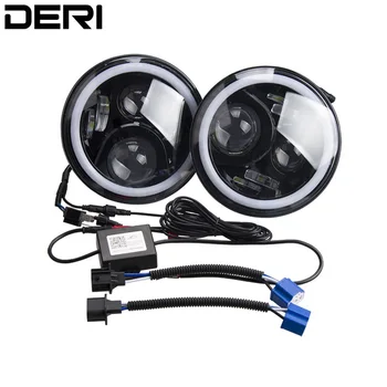 

7 inch 60W Round LED Headlight Kit Hi/Lo Beam with Angle Eyes Deration APP Remote Control RGB for JEEP Wrangler JK 2009-2017