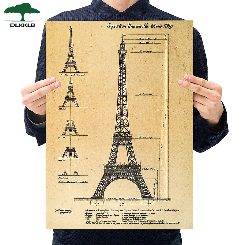 

Dlkklb Retro Kraft Paper Poster Hand Drawn Sketches Paris Tower Wall Stickers Bar Cafe Home Decorative Paintings 51.5x36cm