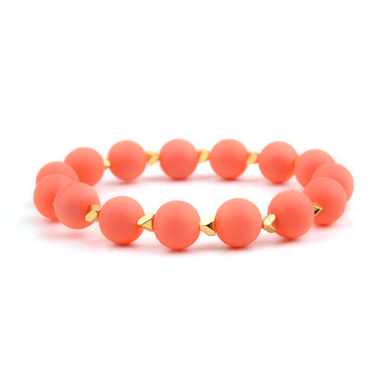 BOJIU, 12 цветов, эластичные геометрические Кристальные бусины, женские браслеты, крошечное золото, гематит, Кристальный браслет, Женские аксессуары, BC329 - Окраска металла: 8-Orange Rubber Ball