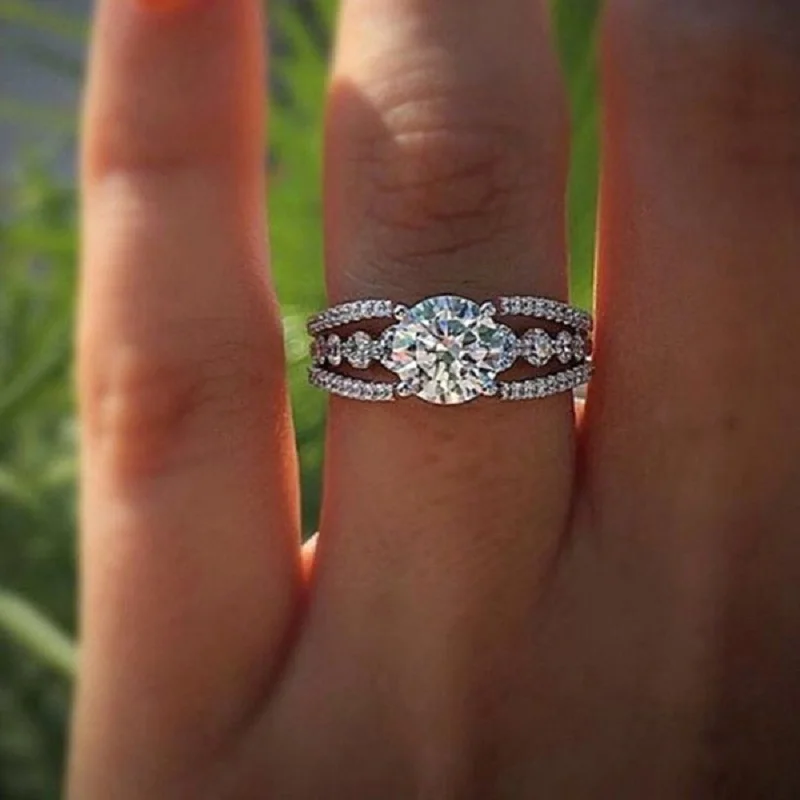 Modyle Fashion Big White Shining Zircon Silver Color Engagement wedding Rings for WomEn