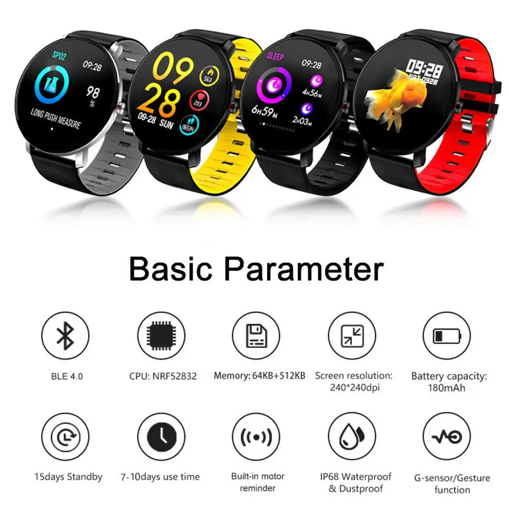 Smart Watch Large Color Screen Activity Fitness tracker sport smart Wristband IP68 Waterproof Heart rate monitor Men Women