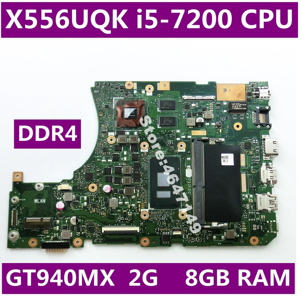 X556UQK i5-7200CPU GT940MX 2G 8GB RAM placa base REV 3,1 para ASUS X556UV X556U X556UQK K556UQ X556UQ placa base de computadora portátil prueba OK X556UQK i5-7200CPU GT940MX 2G 8GB RAM placa base REV 3,1 para ASUS X556UV X556U X556UQK K556UQ X556UQ placa base de computadora portátil prueba OK