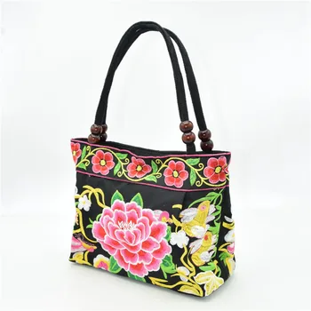 

National style Vintage Embroidery Cavans Female Top-handle Bags Rivet Larger Women Bags Hair Ball Shoulder Bag Messenger Bag-45