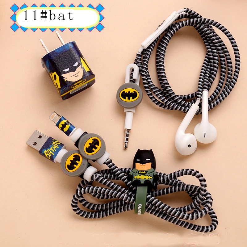 RACAHOO Cartoon USB Cable Earphone Protector Case Set With Cable Winder Stickers Spiral Cord Protector For iphone 5 6 6s 7plus11