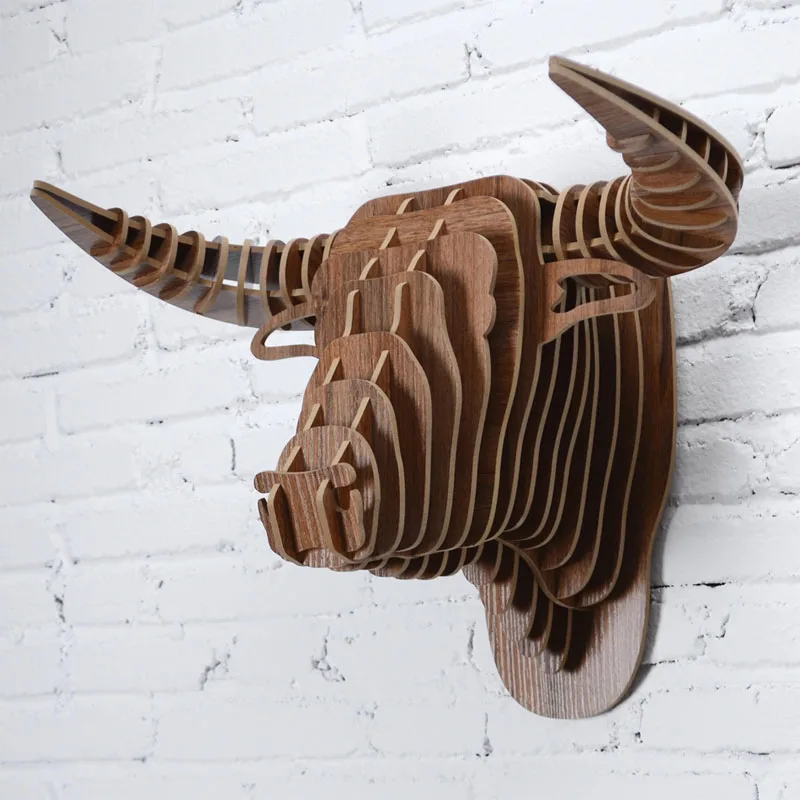 Buy DIY Wood Bull Head North Europe Style Wood Animal