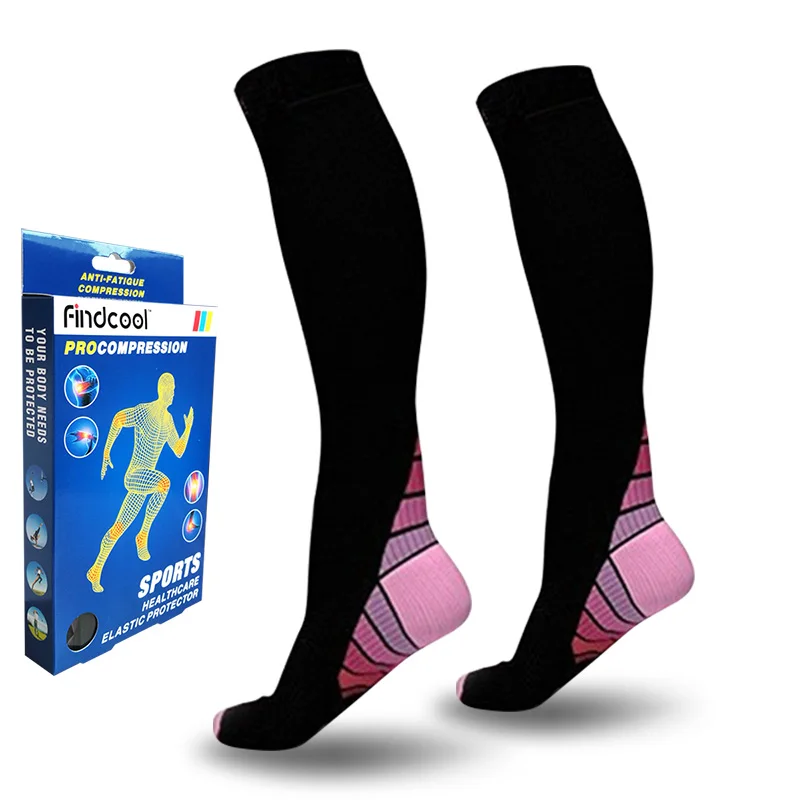 FINDCOOL медицинская поддержка гетры носки для варикозного расширения вен Компрессионные носки обертывание Утягивающие колготки для мужчин и женщин - Цвет: Black Pink