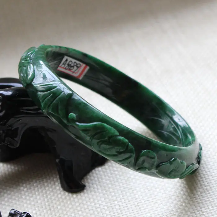 

A889 Vintage Chinese Hand-carved Emerald Green stoneite stone Bracelet Bangle 58mm 10.20 40