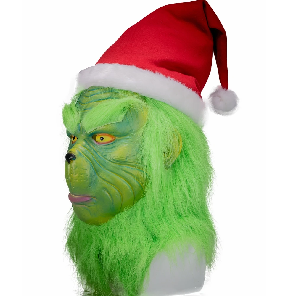 XCOSER как Grinch Stole Christmas Гринч маска Высокое качество Зеленый Латекс маски для костюмированной вечеринки со шляпой новогодний аксессуар