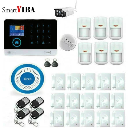 SmartYIBA 433MHZ Wireless GSM Smart Home Alarm System with Wireless Smoke Detector Outdoor IP Camera Alarm Sensor Siren Kits SmartYIBA 433MHZ Wireless GSM Smart Home Alarm System with Wireless Smoke Detector Outdoor IP Camera Alarm Sensor Siren Kits