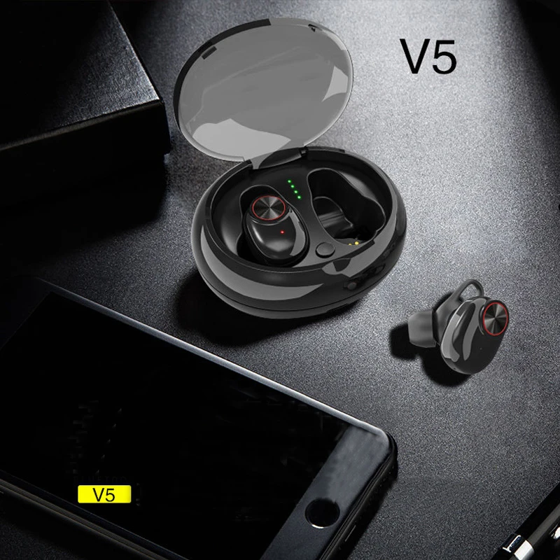 MKUYT V5 Smart Wireless Sports Mini Bluetooth Headphones Stereo Audio Binaural Bass Earphone Charging Box for Bluetooth Device