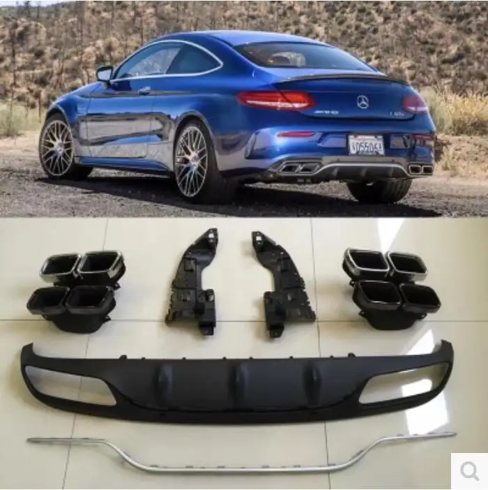 4 Outlet ABS Rear Bumper Diffuser with Exhaust Tips For Benz W205 C63 Coupe C200 C300 2015 2016 2017 2018 4 Outlet ABS Rear Bumper Diffuser with Exhaust Tips For Benz W205 C63 Coupe C200 C300 2015 2016 2017 2018
