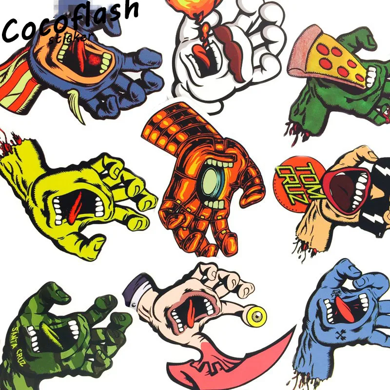 9PCS Fashion Creative Horror Hand Waterproof PVC Doodle Sticker Skateboards Motorcycle Luggage Cases Laptop Guitar Stickers