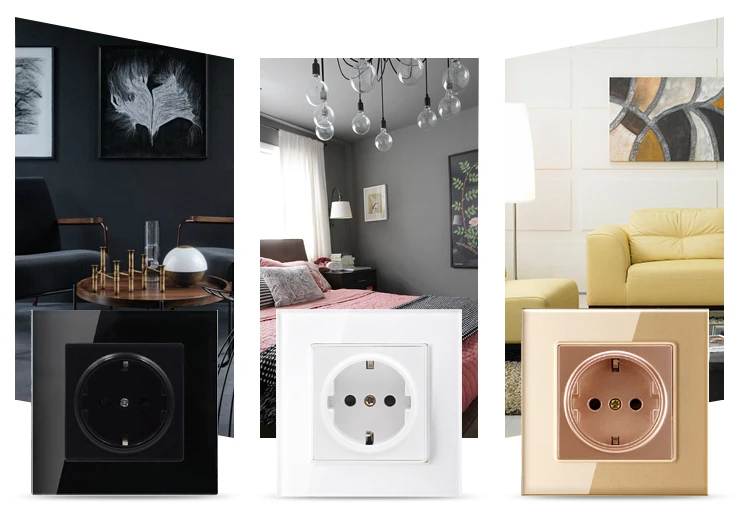 switch home EU Standard Wall Power Socket 16A Outlet White Crystal Glass Panel AC 110~250V 16A black gold 3 color (3)