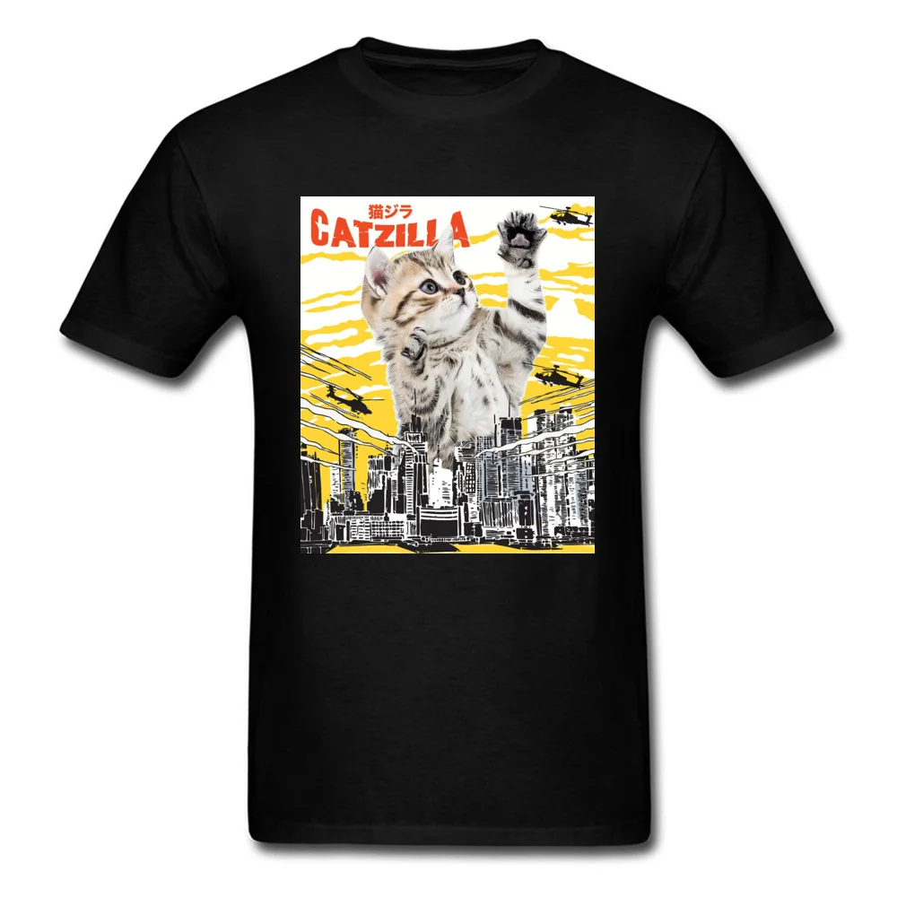 Funny-Catzilla-Cat Tshirts for Men Design NEW YEAR DAY Tops T Shirt Short Sleeve Cheap Casual Tops & Tees O Neck All Cotton Funny-Catzilla-Cat black