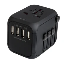 XHDATA P-302 USB Smart Conversion Plug-Universal Travel Power Adapter with US/EU/AU/UK 4 Kinds Standard UAB Plugs Black