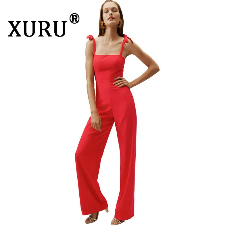 

XURU summer new women's sexy straps tied rope piece trousers hot fashion onesies white red black pink jumpsuit