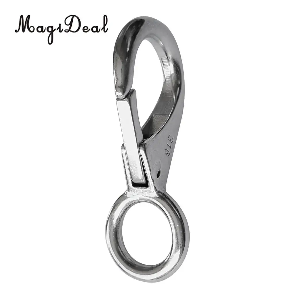 MagiDeal 316 Stainless Steel Rigid Loaded Fixed Eye Boat Spring Clip Snap Hook Carabiner Marine Applications for Boats Sailing