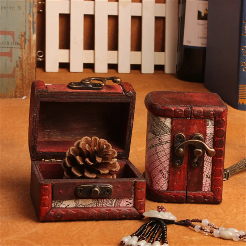 Antique Retro Jewelry Container Cases Wood Storage Box Vintage Candy
