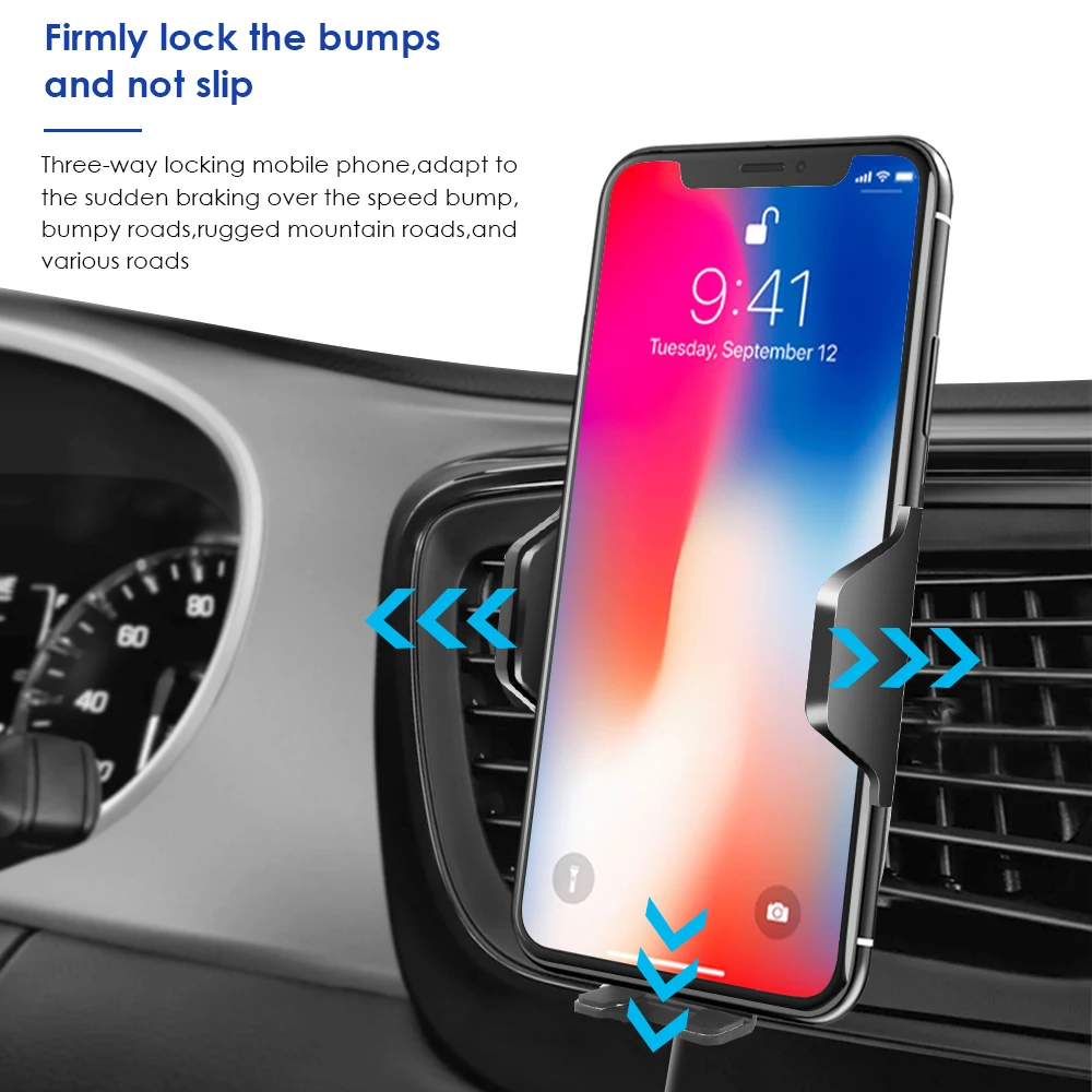 Быстрое беспроводное автомобильное зарядное устройство держатель для телефона, держатель для телефона с вентиляционным отверстием Qi Сертифицированный N9 совместим с iPhone Xs Xr Xs Max Phone 8 x