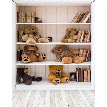 

TR Newborn 5X7FT Children Baby Photo Backgrounds Book Shelf Props White Wood Floor Photographic Backdrops Vinyl Cloth Background