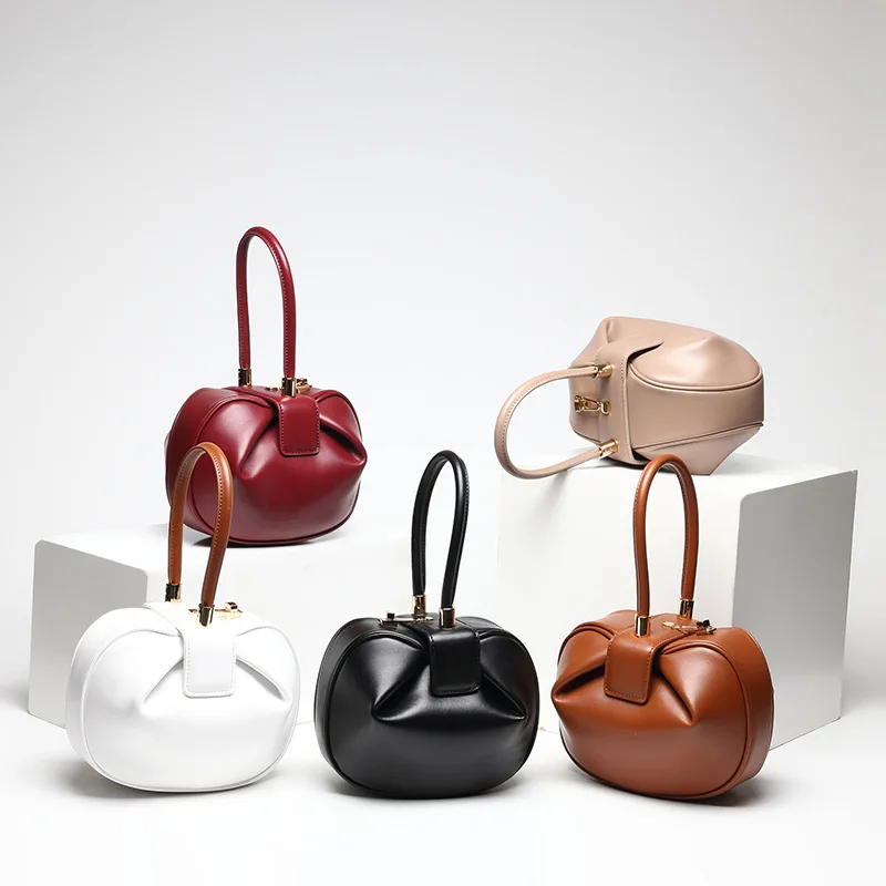 

Genuine Cowhide hobos Bag Handbags Fashion Evening bag Tote Female Bags Ladies retro leisure bags Vintage Solid five colors
