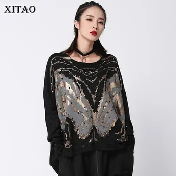 

[XITAO] New Women 2018 Autumn Korea Fashion O-neck Full Sleeve Knitted Sweater Female Hollow Out Beading Casual Sweater ZLL1053