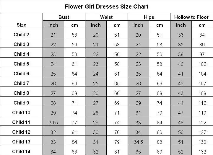 Flower Girl Size Chart-OUMEIYA