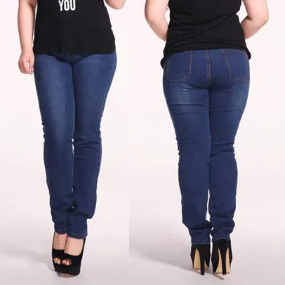 Wanita pengiriman gratis Plus ukuran celana jeans Elastis 