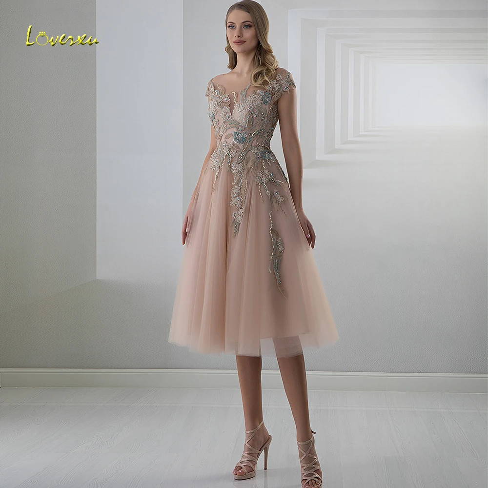 

Loverxu Delicate Scoop A Line Cocktail Dress Applique Beading Sequined Cap Sleeve Backless Knee-Length Party Dresses Ever Pretty