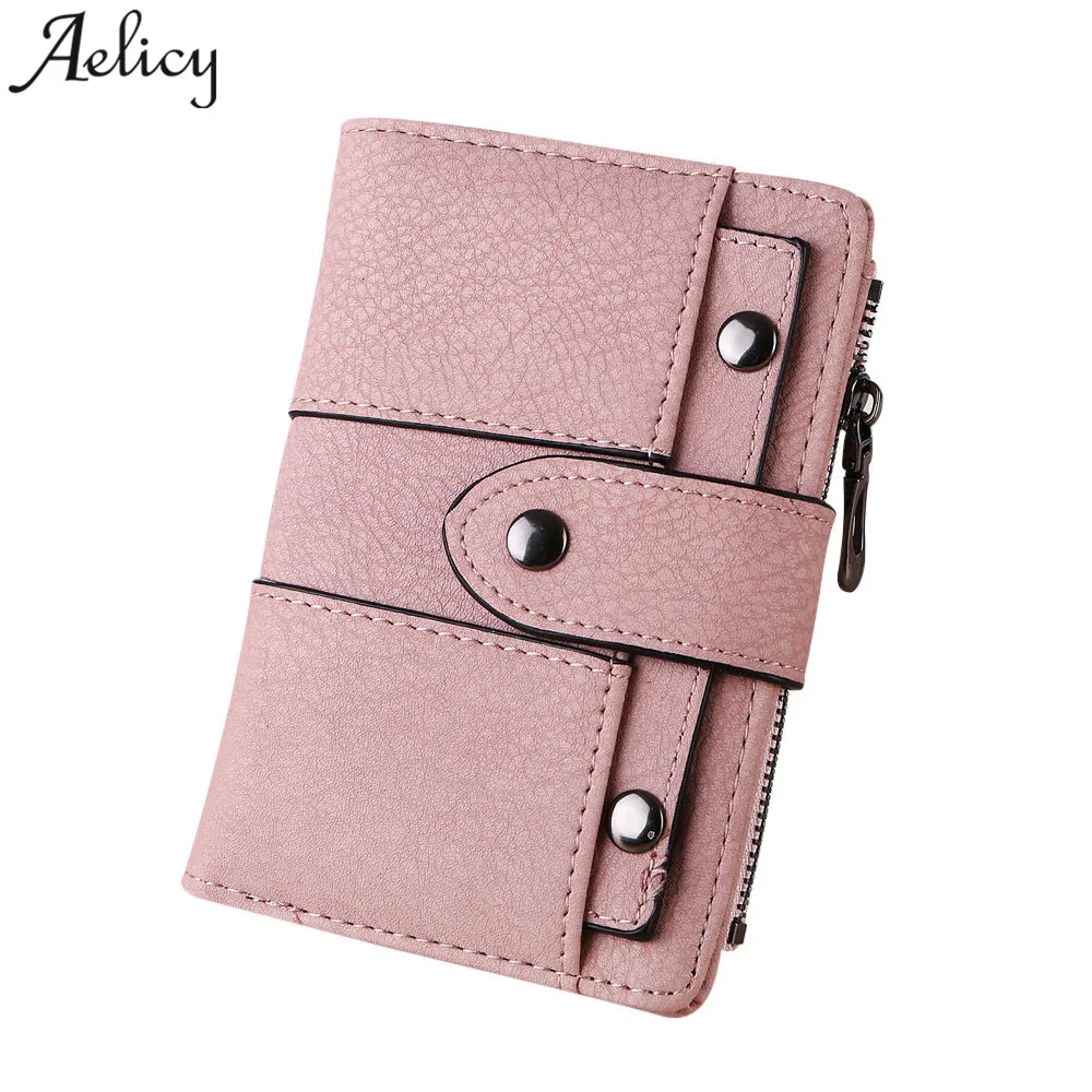 

Aelicy Wallet Simple Retro Rivets Short Women Wallet Girls Coin Purse Card Holders drop ship 2019 hot Sale carteira feminina
