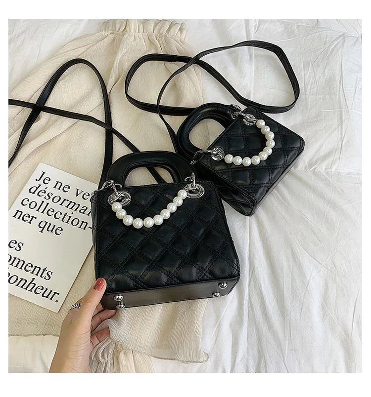 Новая модная жемчужная женская маленькая сумочка с квадратной цепочкой, клетчатая сумка для мамы и ребенка, женская брендовая дизайнерская сумка через плечо