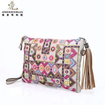 

women handbag bohemian style boho purse envelope shoulder bag lady's vintage ethnic embroidery hippie chain cross body bag