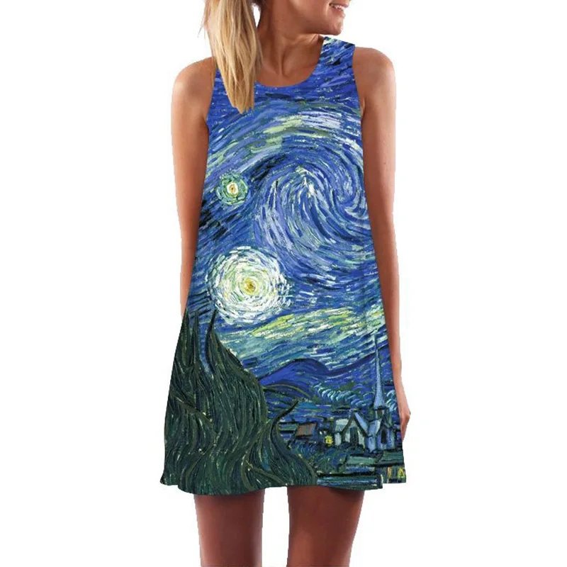 

Starry Night Short Dress 2019 Summer Women Floral Boho Beach Sundress Sleeveless Flamingo Chiffon Dresses Vestidos De Fiesta