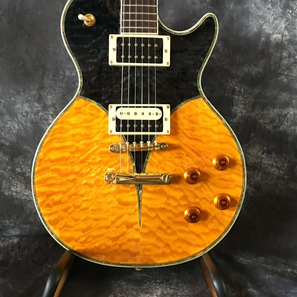

High Quality Guitar, Quilted Map Electric Guitar Top, Guitar Body Colored Mahogany Strip Edge, Guitar Free Shipping
