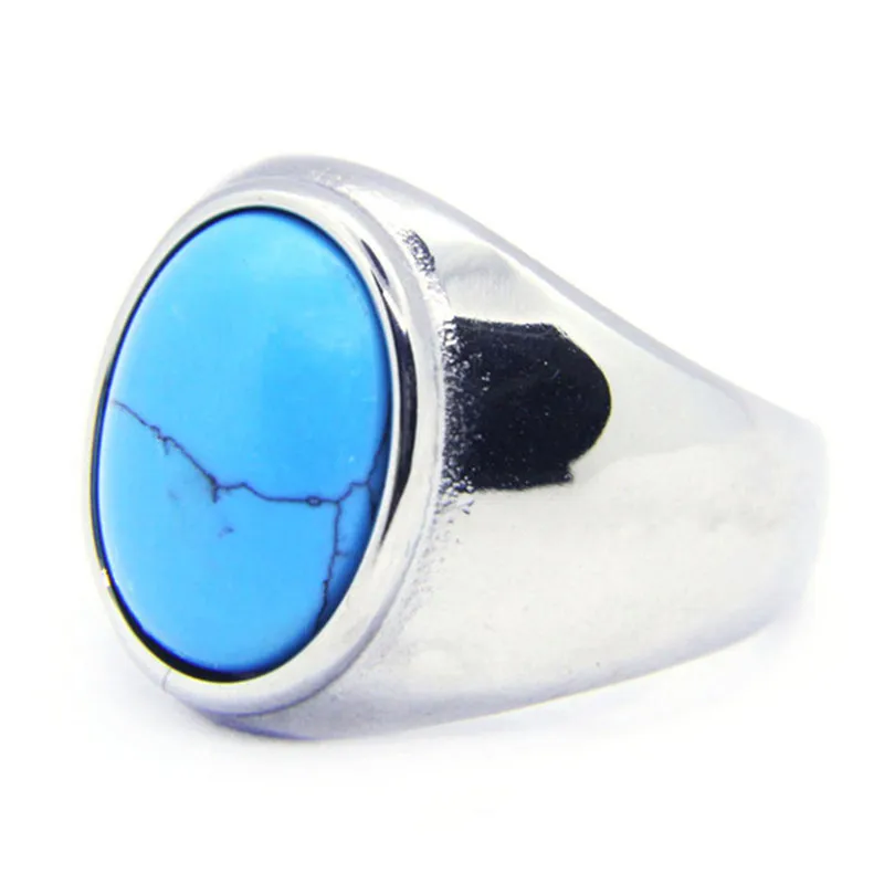 1pc Newest Design Polish Blue Stone Ring 316L Stainless Steel Jewelry Band Party Men Boys Biker Ring