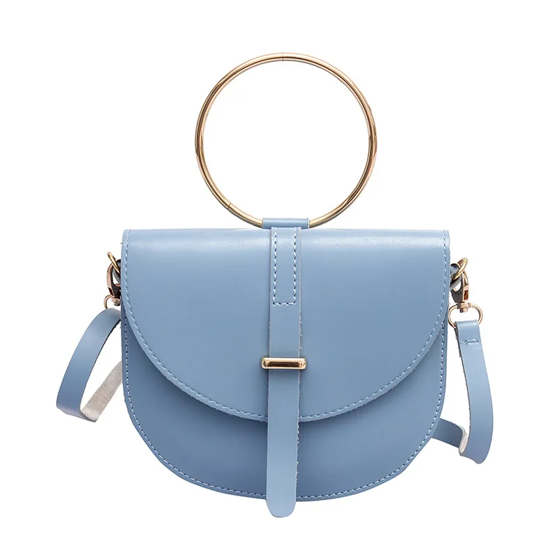

Super Fire 2019 New Design Fashion Semi-circle Packet Simple Female Bag Ring Portable Saddle Crossbody Shoulder Bag PU Leather