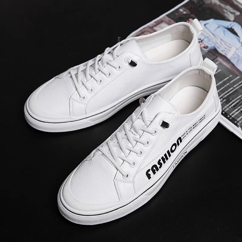 

Men Casual Shoes Fashion Black White Sneakers Men Leather Breathable Soft Walking Footwear Male Student simplicity Flats C4